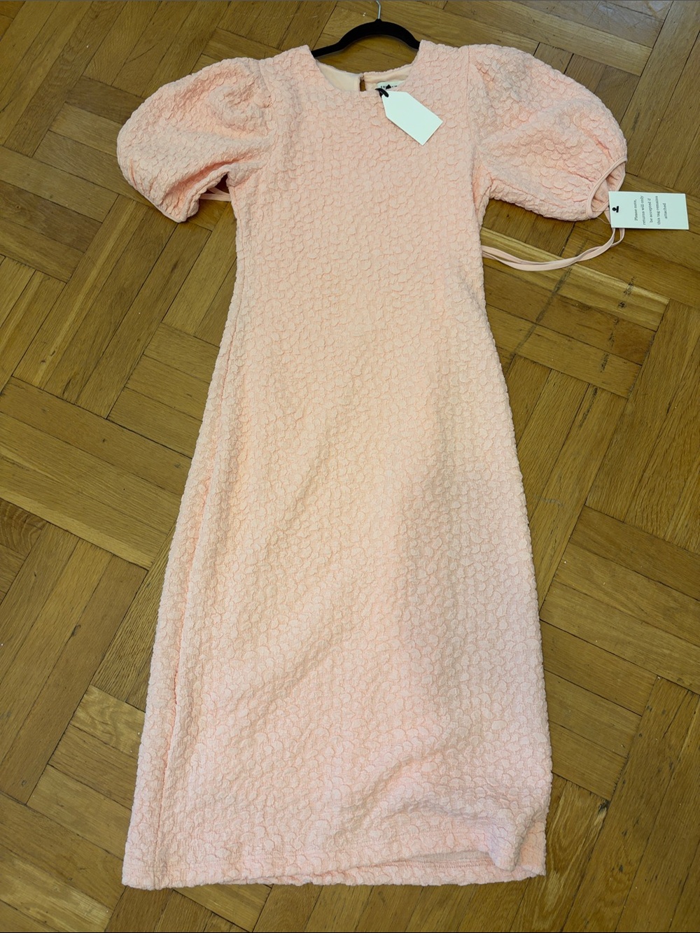English Factory Textured Puff-Sleeve Midi Dress in Light Pink